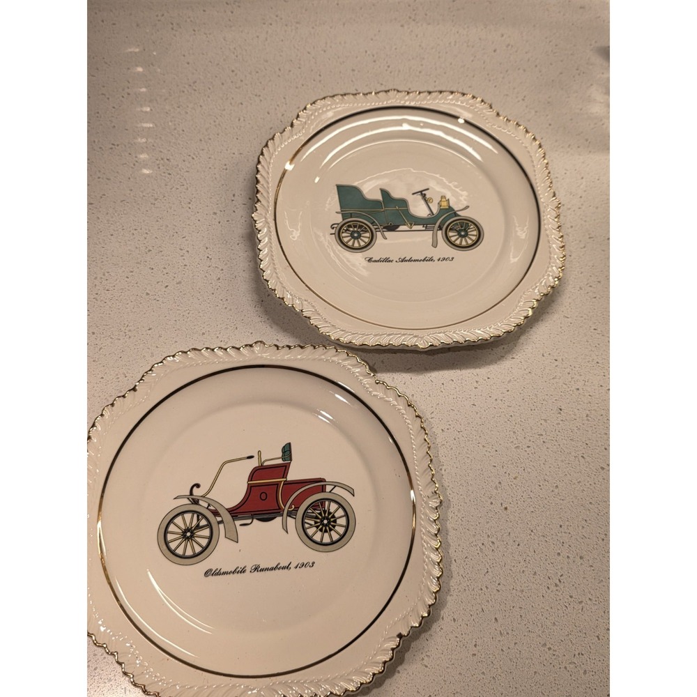 Set of Two Vintage Beautiful Automobile Plates With 22KT. Gold Trims